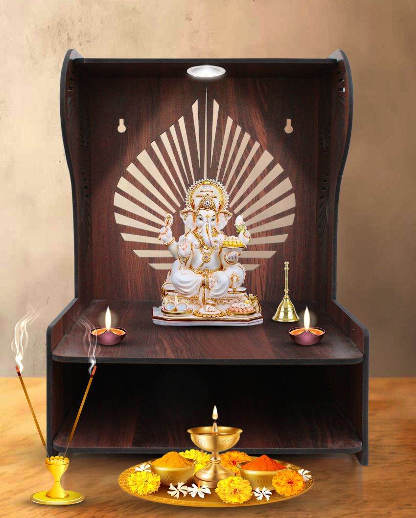 Swastika Printed Mandir Shelf for Home | 15 x 12 x 16 inches