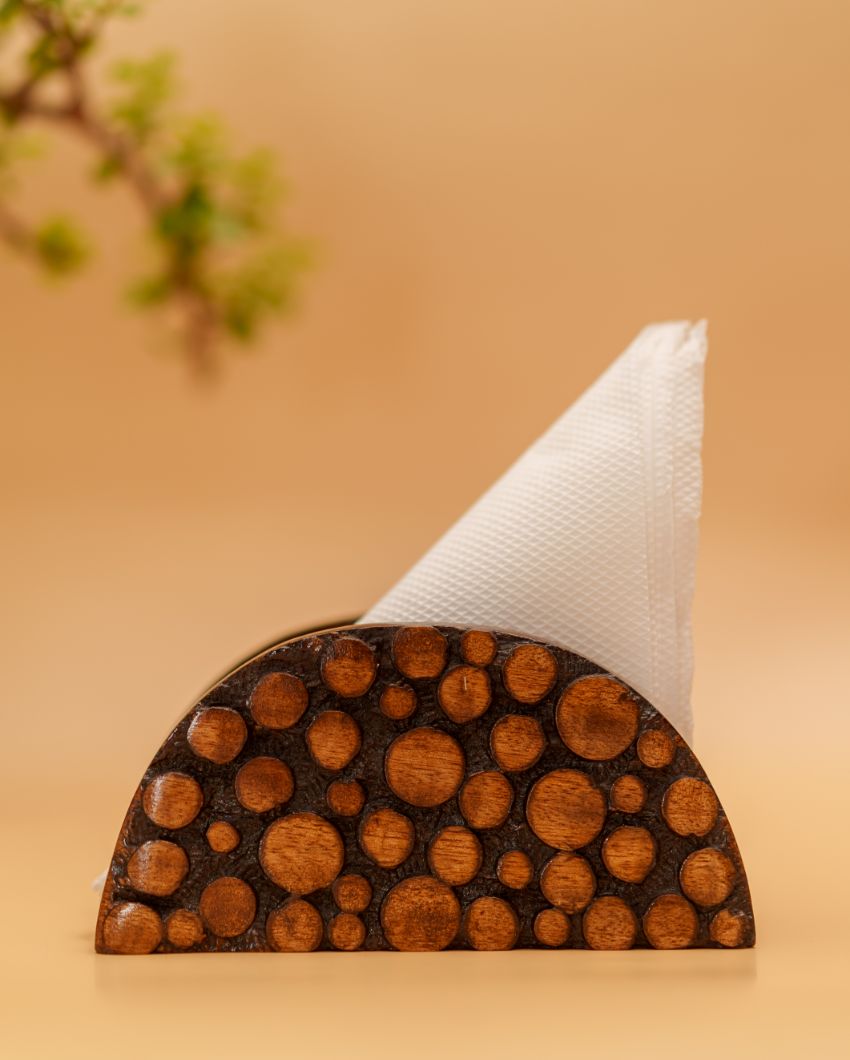 Deluxe Dotted Wooden Brown Napkin Stand | 6 x 2 x 3 inches