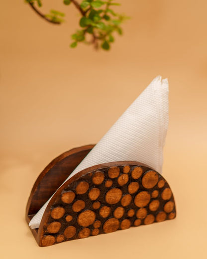 Deluxe Dotted Wooden Brown Napkin Stand | 6 x 2 x 3 inches