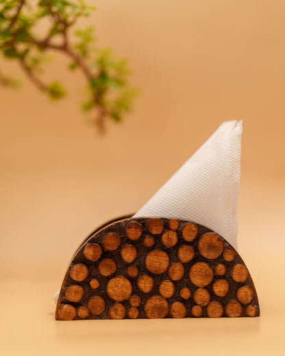 Deluxe Dotted Wooden Brown Napkin Stand | 6 x 2 x 3 inches