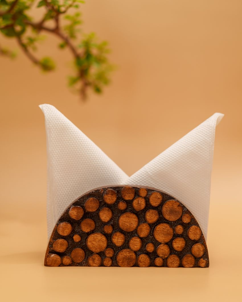 Deluxe Dotted Wooden Brown Napkin Stand | 6 x 2 x 3 inches