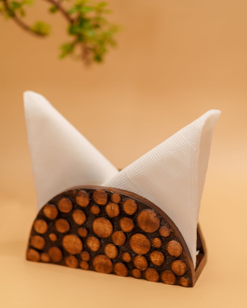 Deluxe Dotted Wooden Brown Napkin Stand | 6 x 2 x 3 inches