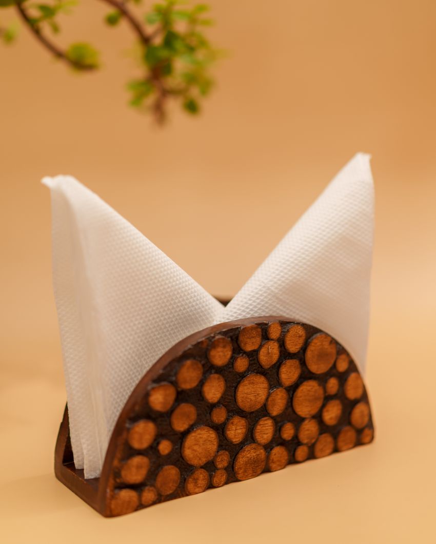 Deluxe Dotted Wooden Brown Napkin Stand | 6 x 2 x 3 inches