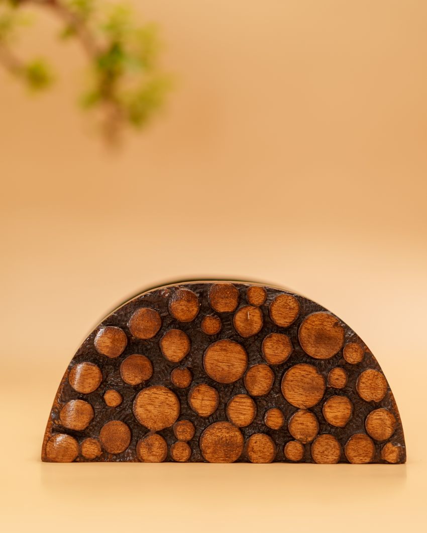 Deluxe Dotted Wooden Brown Napkin Stand | 6 x 2 x 3 inches