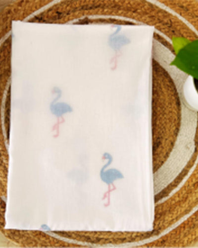 Lightweight Natural Muslin Flamingo Printed Handblock 3-Layer Dohar Kids Blanket | 40 x 60 inches