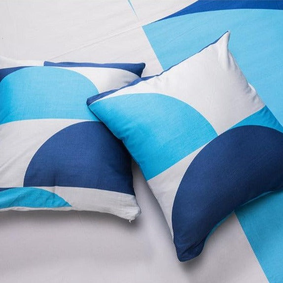 Swim Blue Echo Cotton Cushion Covers | Set of 2 | 15 x 15 inches