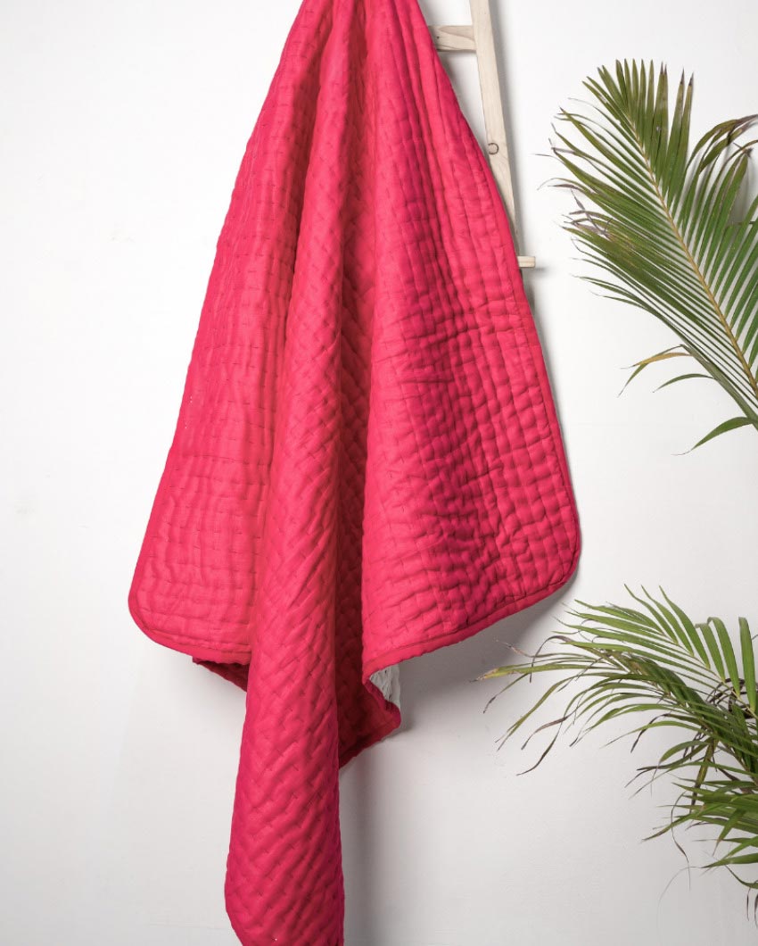 Pink Handmade Kantha Work Cotton Baby Blanket | 40 x 40 inches