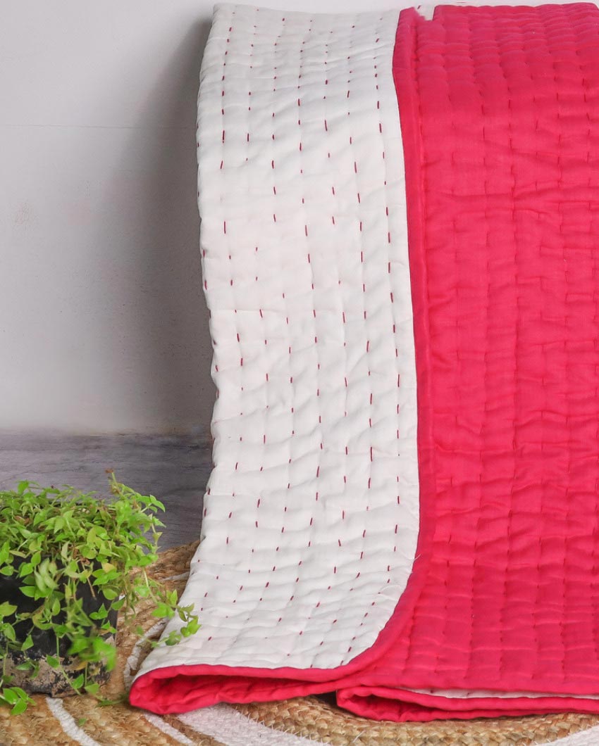 Pink Handmade Kantha Work Cotton Baby Blanket | 40 x 40 inches