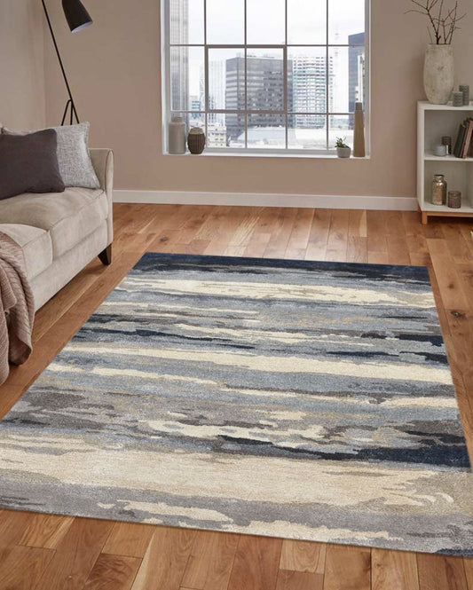 Sky Blue Dream Scape Hand Tufted Wool & Viscose Carpet | 6x4 ft