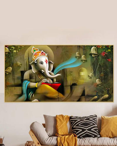 Beautiful Divine Ganesha Canvas Frame Wall Painting 24x12 inches