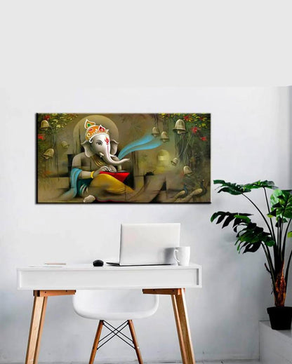 Beautiful Divine Ganesha Canvas Frame Wall Painting 24x12 inches
