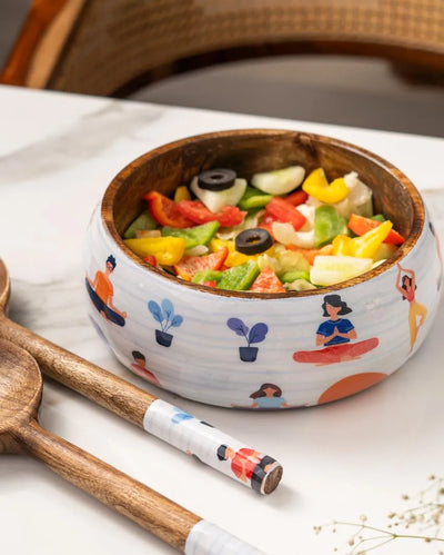 Yoga Mango Wood Salad Bowl with Fork & Spoon Set