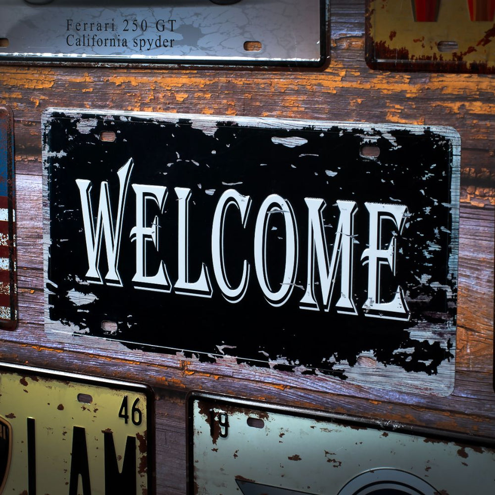 Welcome Number Plates Wall Sign | 6 x 1 x 12 inches