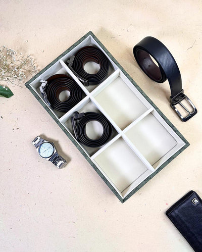 Vegan Leather Olive Green Organizer Tray | 14 x 8 x 3 inches
