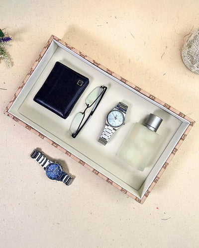 Champagne Vegan Leather Plain Organizer Tray | 14 x 8 x 3 inches