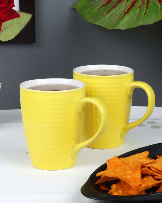 Yellow Checked Ceramic Tea Coffee Mugs | Set of 6