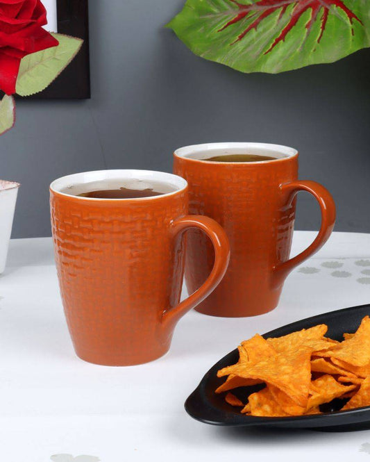 Brown Checked Ceramic Tea Coffee Mugs | Set of 6