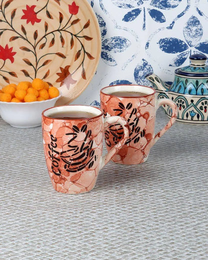 Red Coffee Printed Ceramic Tea Coffee Mugs | Set of of 6