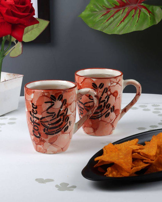 Red Coffee Printed Ceramic Tea Coffee Mugs | Set of of 6