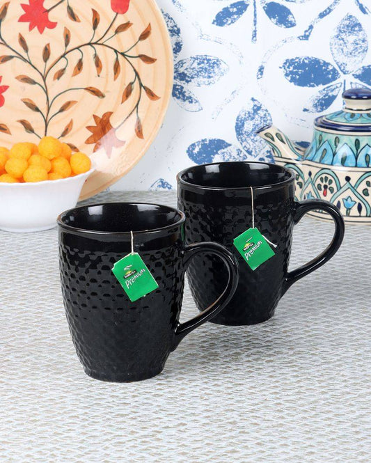 Black Checked Ceramic Tea Coffee Mugs | Set of 6