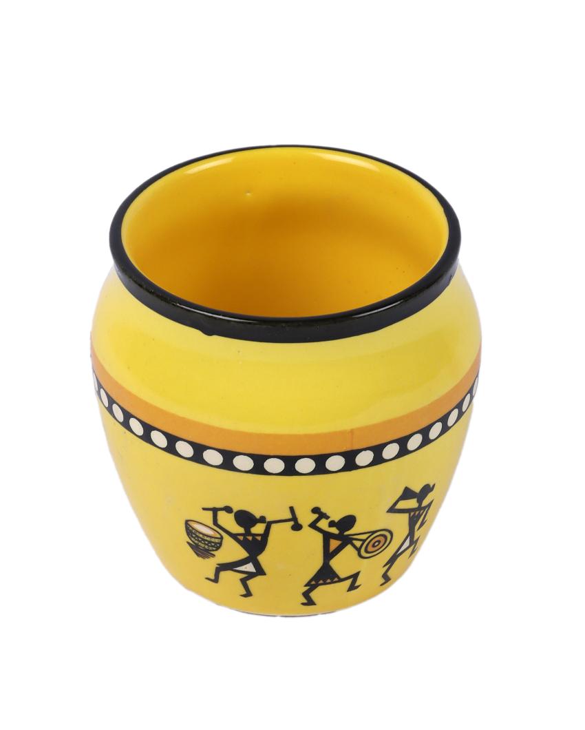 Yellow Verli Printed Ceramic Kullar | Set Of 6