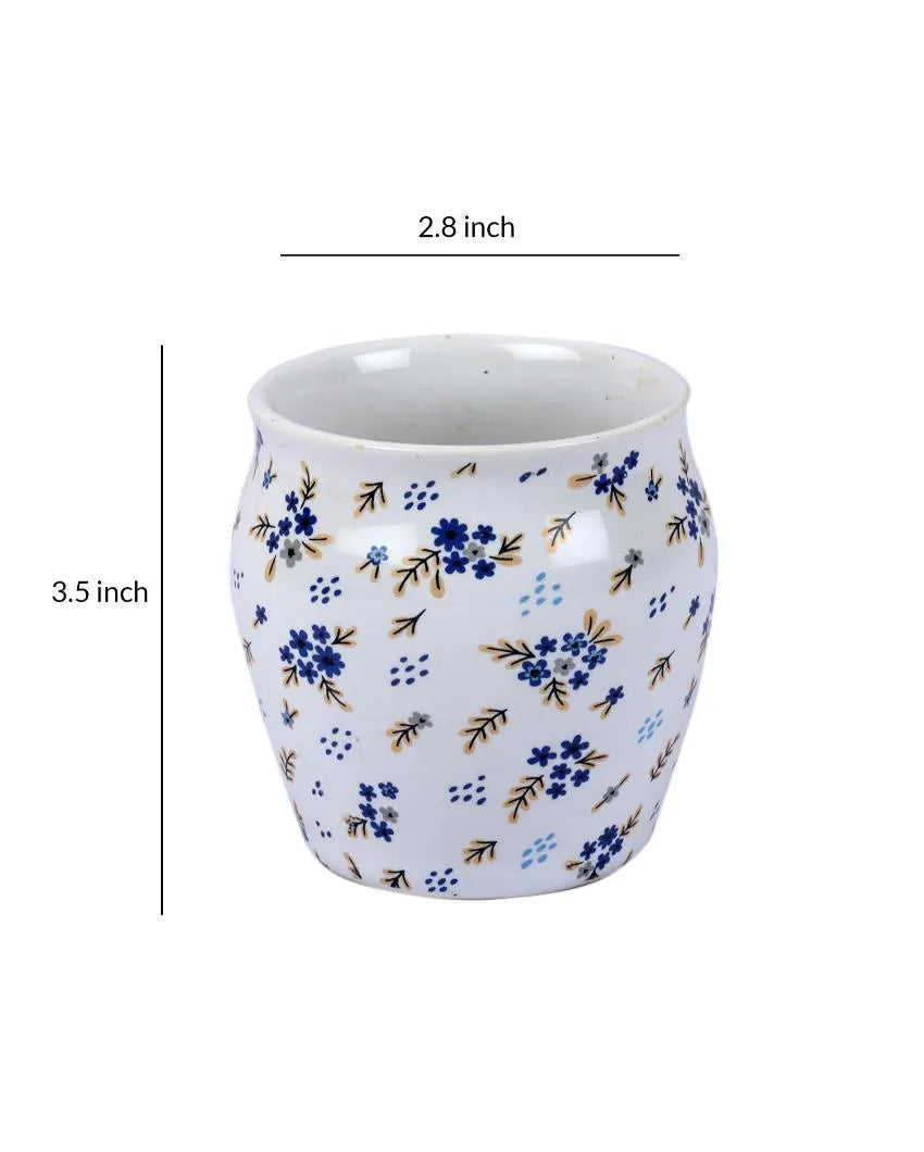 White Floral Printed Ceramic Kullar | Set Of 6