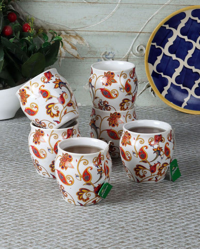 Floral Design Ceramic Kullads | Set Of 6 | 200Ml