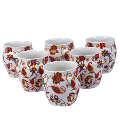 Floral Design Ceramic Kullads | Set Of 6 | 200Ml