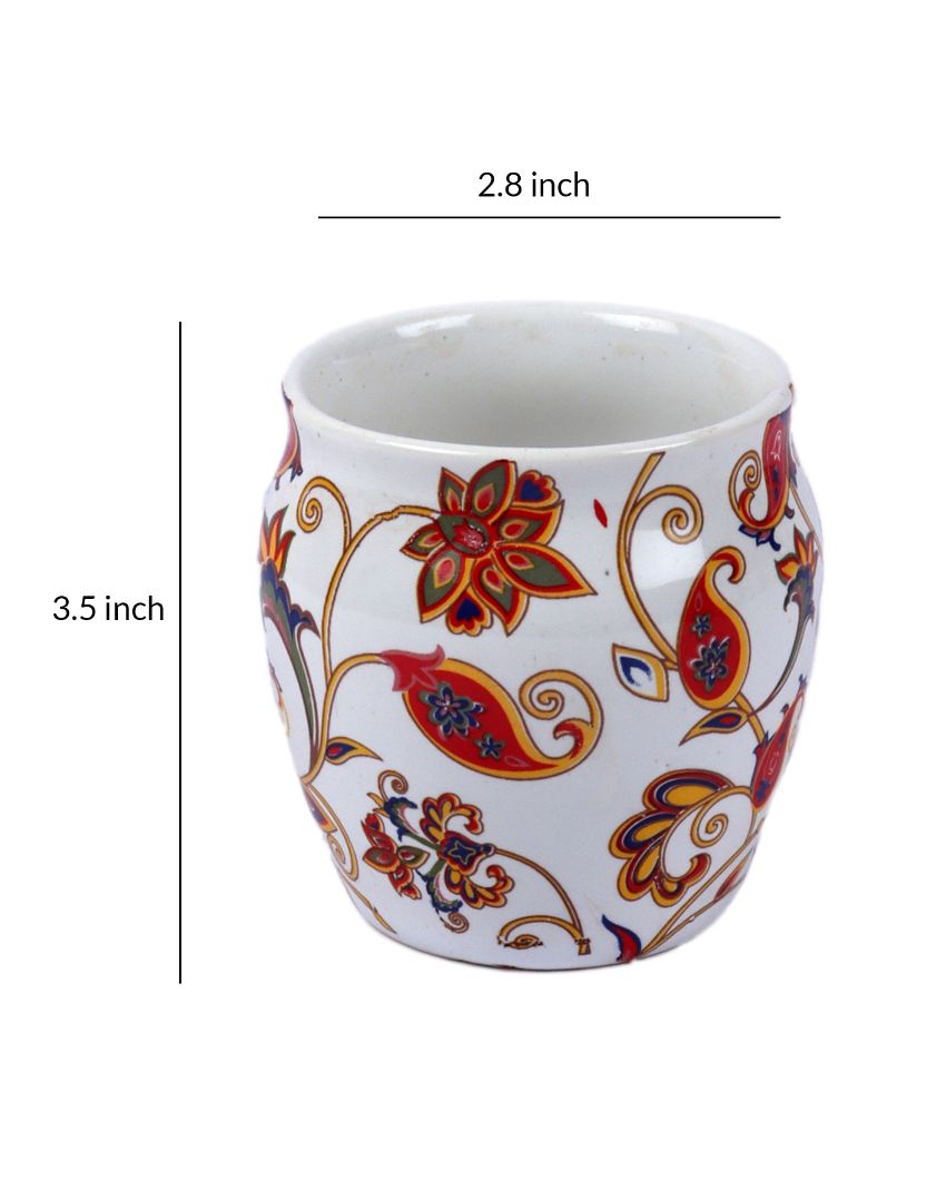 Floral Design Ceramic Kullads | Set Of 6 | 200Ml