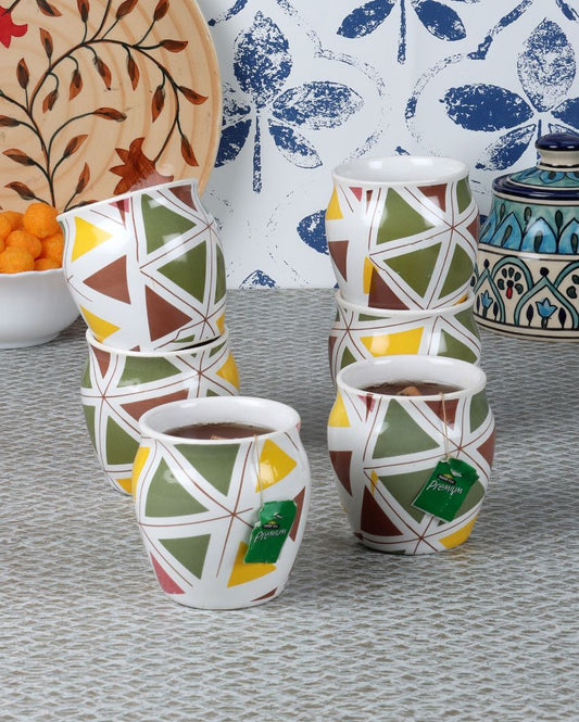 Trangle Design Ceramic Kullads | Set Of 6 | 200Ml