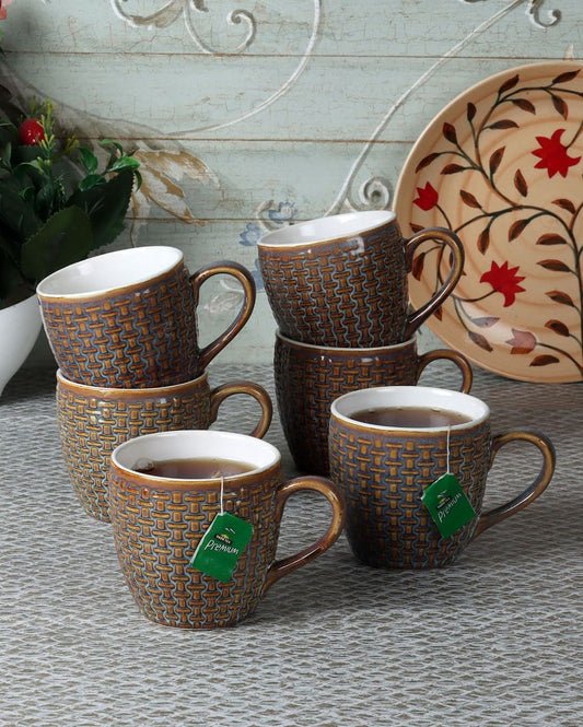 Unique Ceramic Tea& Coffee Cups | Set Of 6 | 150Ml Brown