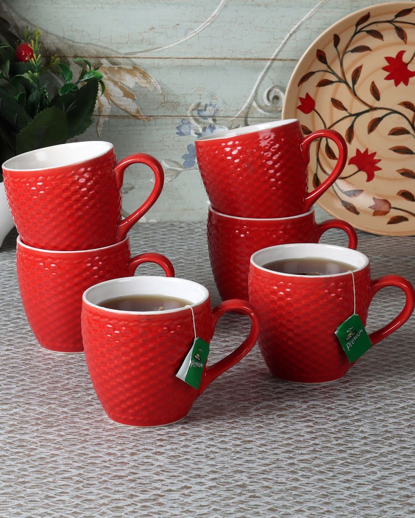 Unique Ceramic Tea& Coffee Cups | Set Of 6 | 150Ml Red