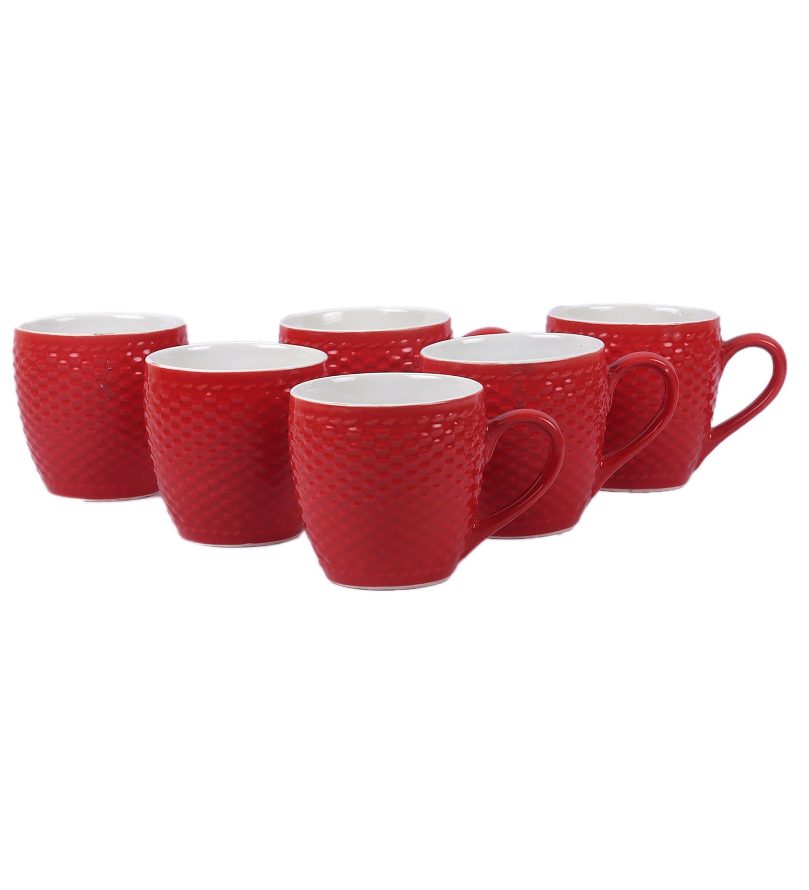 Beautiful Wooden Tray With 6 Ceramic Cups | 150Ml Red