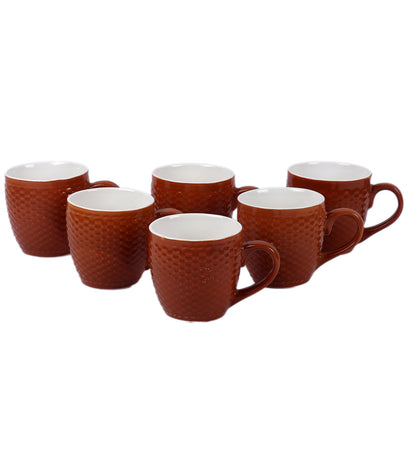 Beautiful Wooden Tray With 6 Ceramic Cups | 150Ml Dark Red