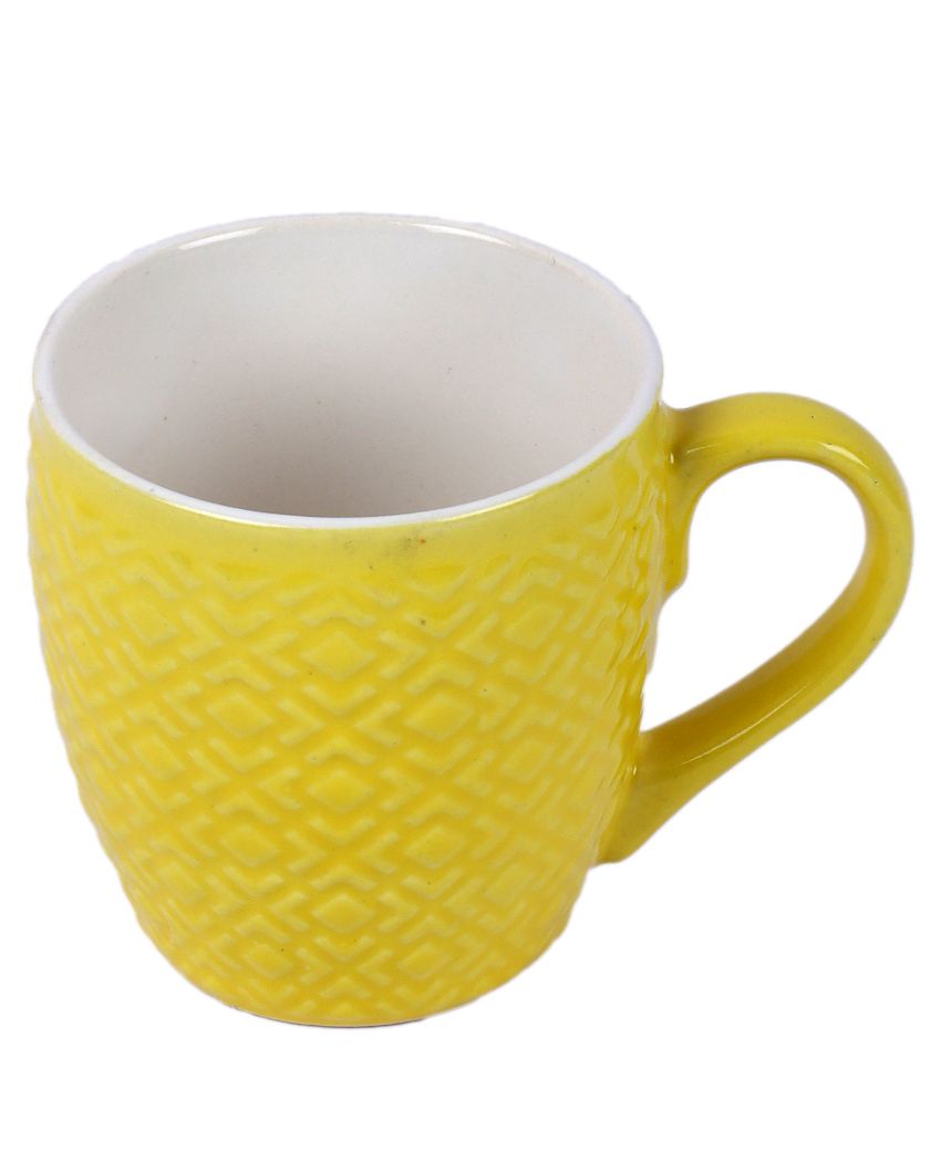 Radian Ceramic Tea & Coffee Cups | Set Of 6 |180Ml Yellow