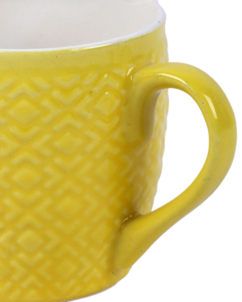 Radian Ceramic Tea & Coffee Cups | Set Of 6 |180Ml Yellow