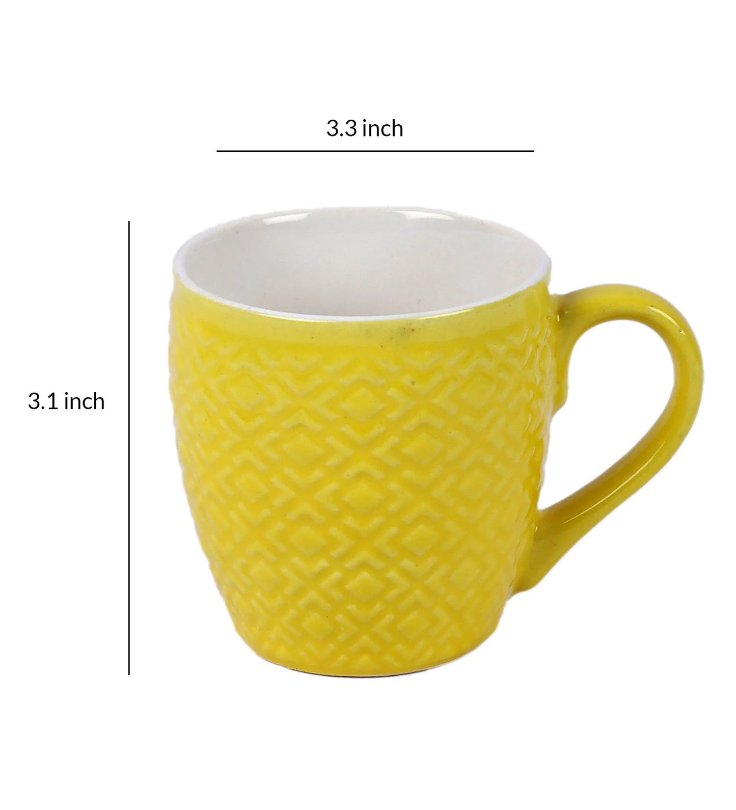 Radian Ceramic Tea & Coffee Cups | Set Of 6 |180Ml Yellow