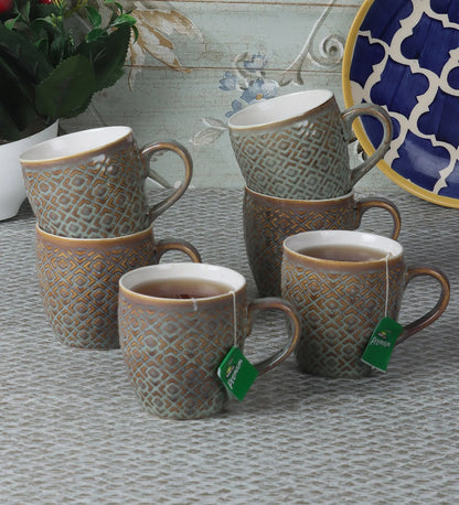 Radian Ceramic Tea & Coffee Cups | Set Of 6 |180Ml Brown