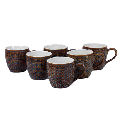 Radian Ceramic Tea & Coffee Cups | Set Of 6 |180Ml Brown