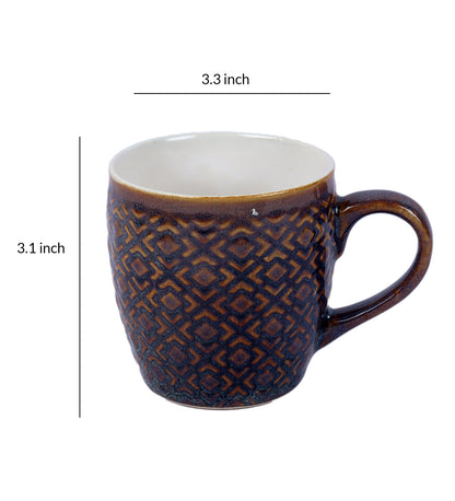 Radian Ceramic Tea & Coffee Cups | Set Of 6 |180Ml Brown