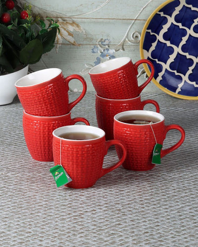 Red Color Ceramic Tea & Coffee Cups | Set Of 6 | 180Ml