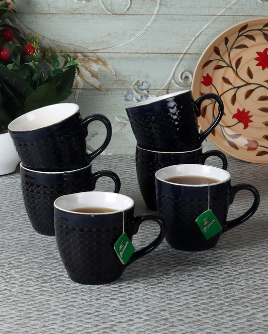 Black Ceramic Tea & Coffee Cups | Set Of 6 | 150Ml