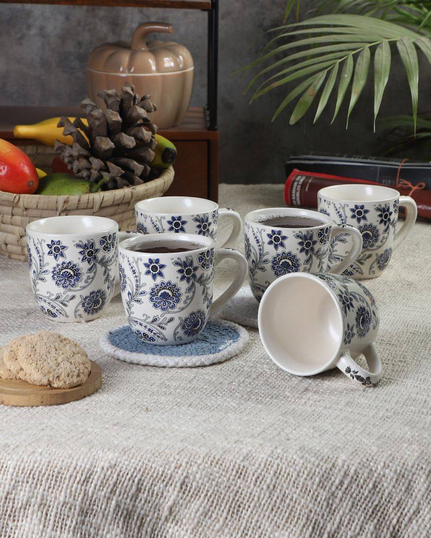 Jacinto Print Ceramic Tea Coffee Mugs | Set of 6