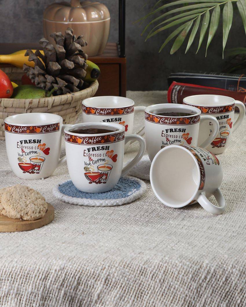 Coffee Printed Ceramic Tea Coffee Mugs | Set of 6