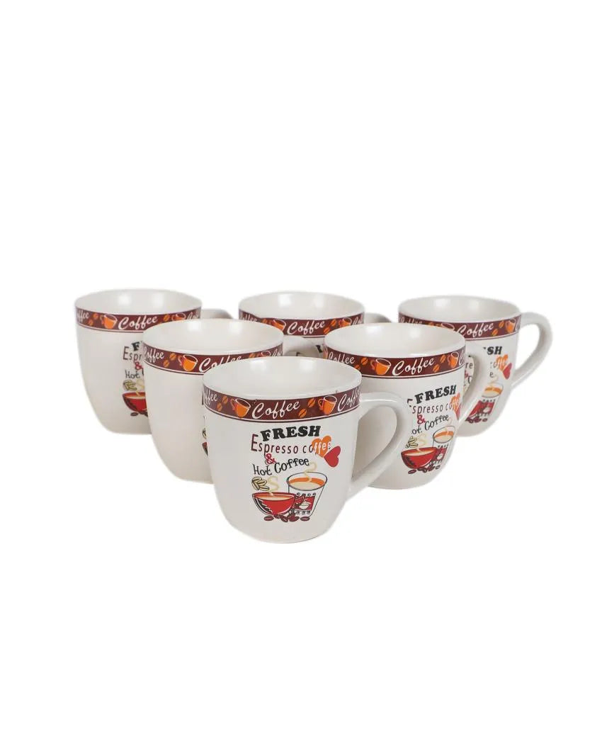 Coffee Printed Ceramic Tea Coffee Mugs | Set of 6