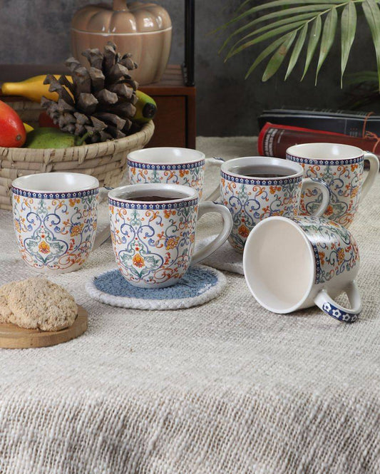 Modern Print Ceramic Tea Coffee Mugs | Set of 6