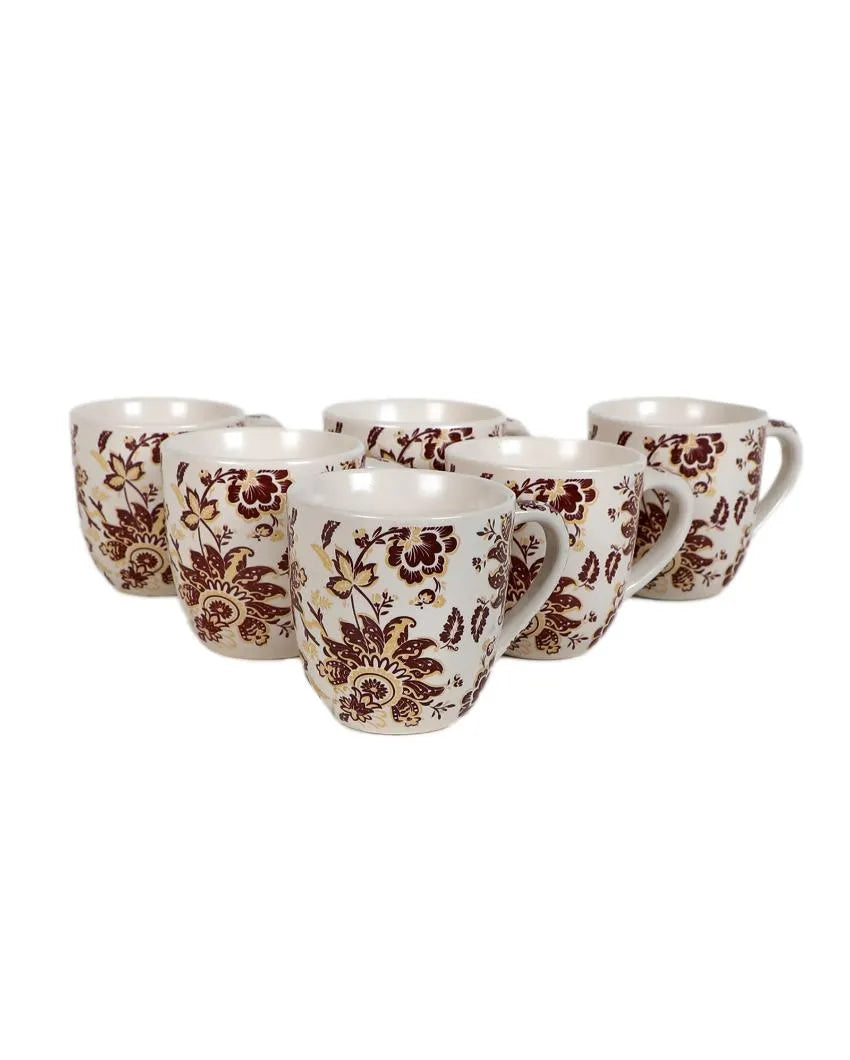 Rosa Print Ceramic Tea Coffee Mugs | Set of 6