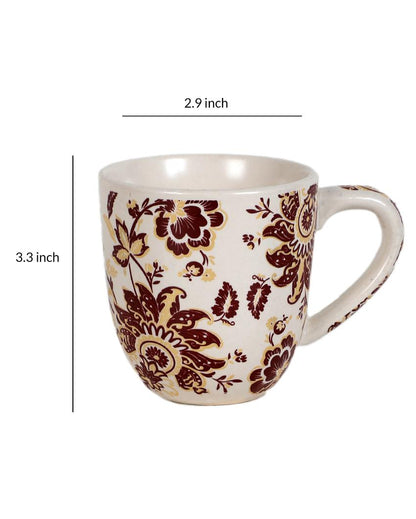 Rosa Print Ceramic Tea Coffee Mugs | Set of 6