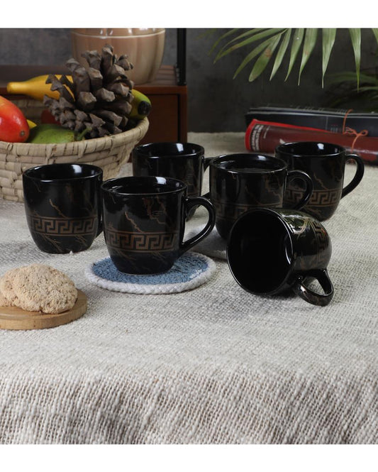 Black Abstract Print Ceramic Tea Coffee Mugs | Set Of 6