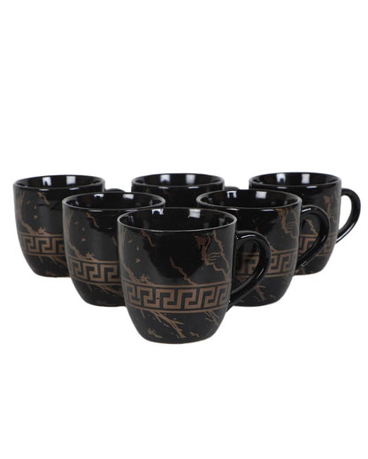 Black Abstract Print Ceramic Tea Coffee Mugs | Set Of 6